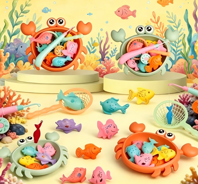 12-Piece Kids Fishing & Water Play Set – Interactive Crab Base Fishing Toy for Pool, Bath & Beach Fun