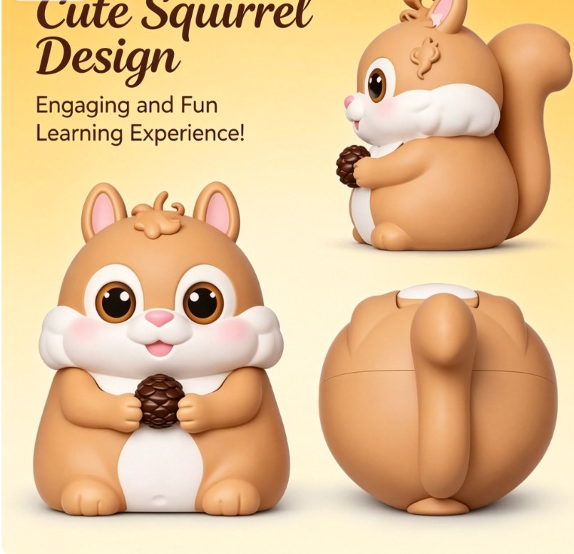 Squirrel-Shaped Literacy Scanner Toy – Interactive Speech & Vocabulary Builder with Recording Function